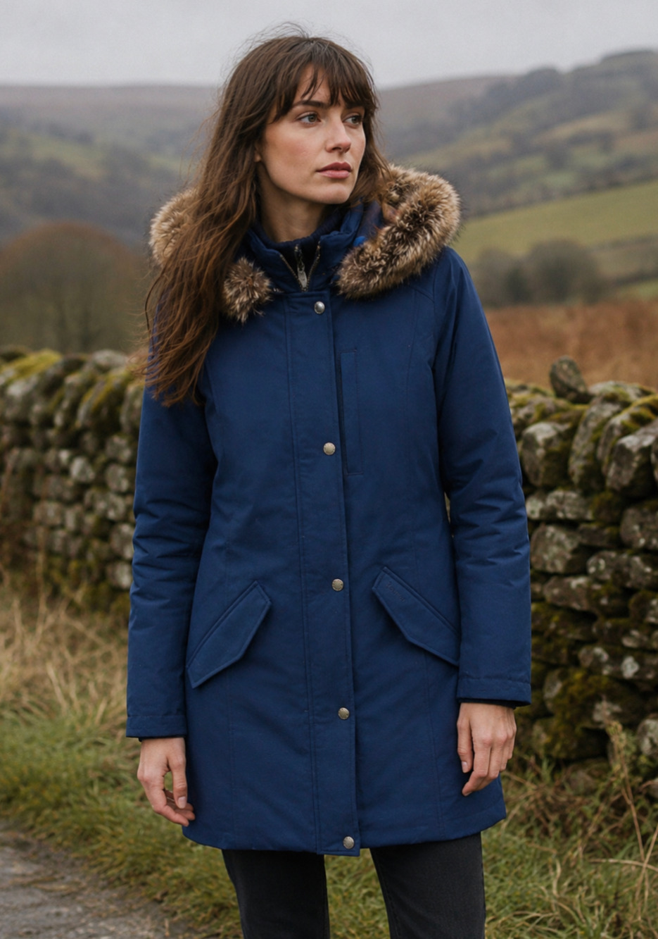 Barbour Elper Navy Waterproof Breathable Faux Fur Hooded Parka Coat US 8 UK 12